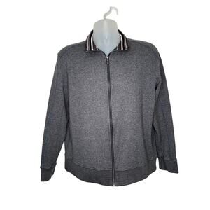 Robert Graham Gray Striped Ribbed Mock Neck Zip Up Sweater Jacket  Large